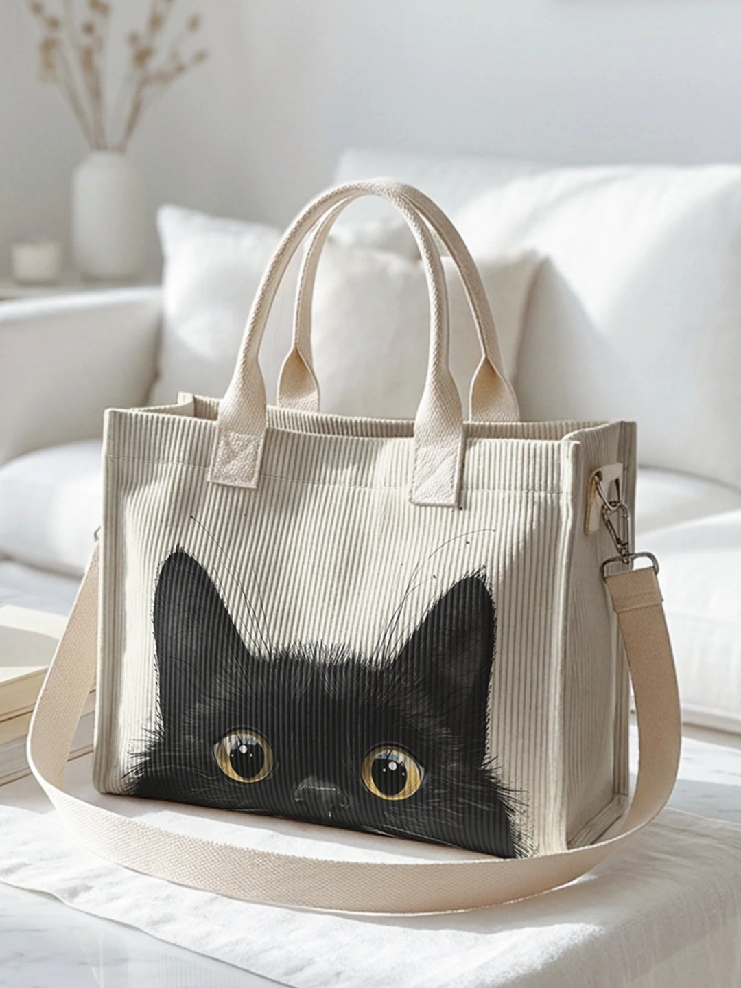 Chats Espiègles | Sac cabas en velours côtelé