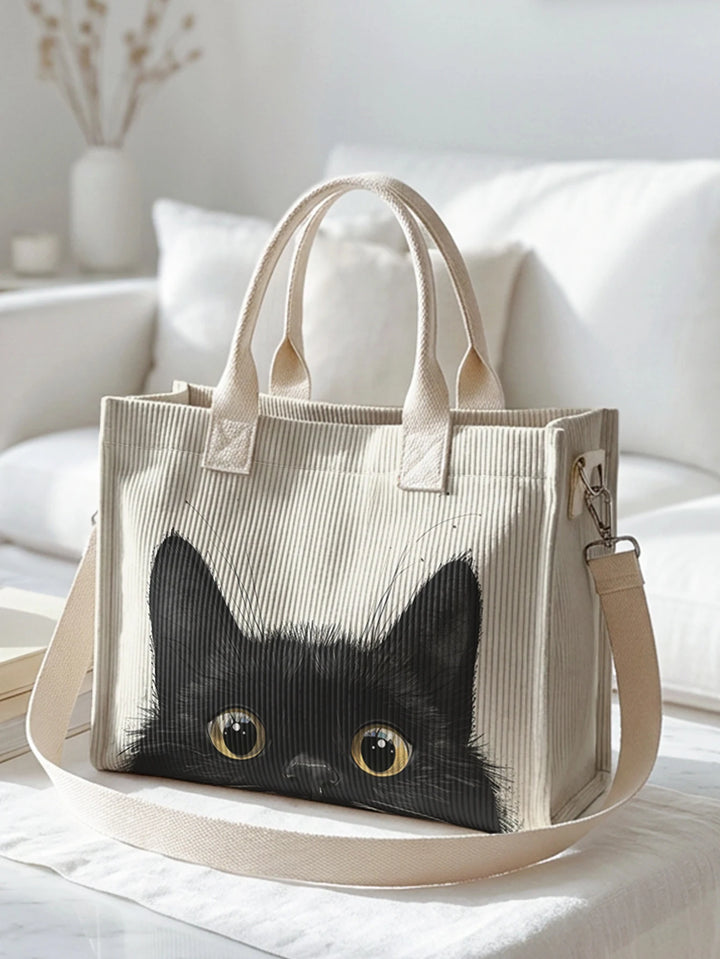 Chats Espiègles | Sac cabas en velours côtelé
