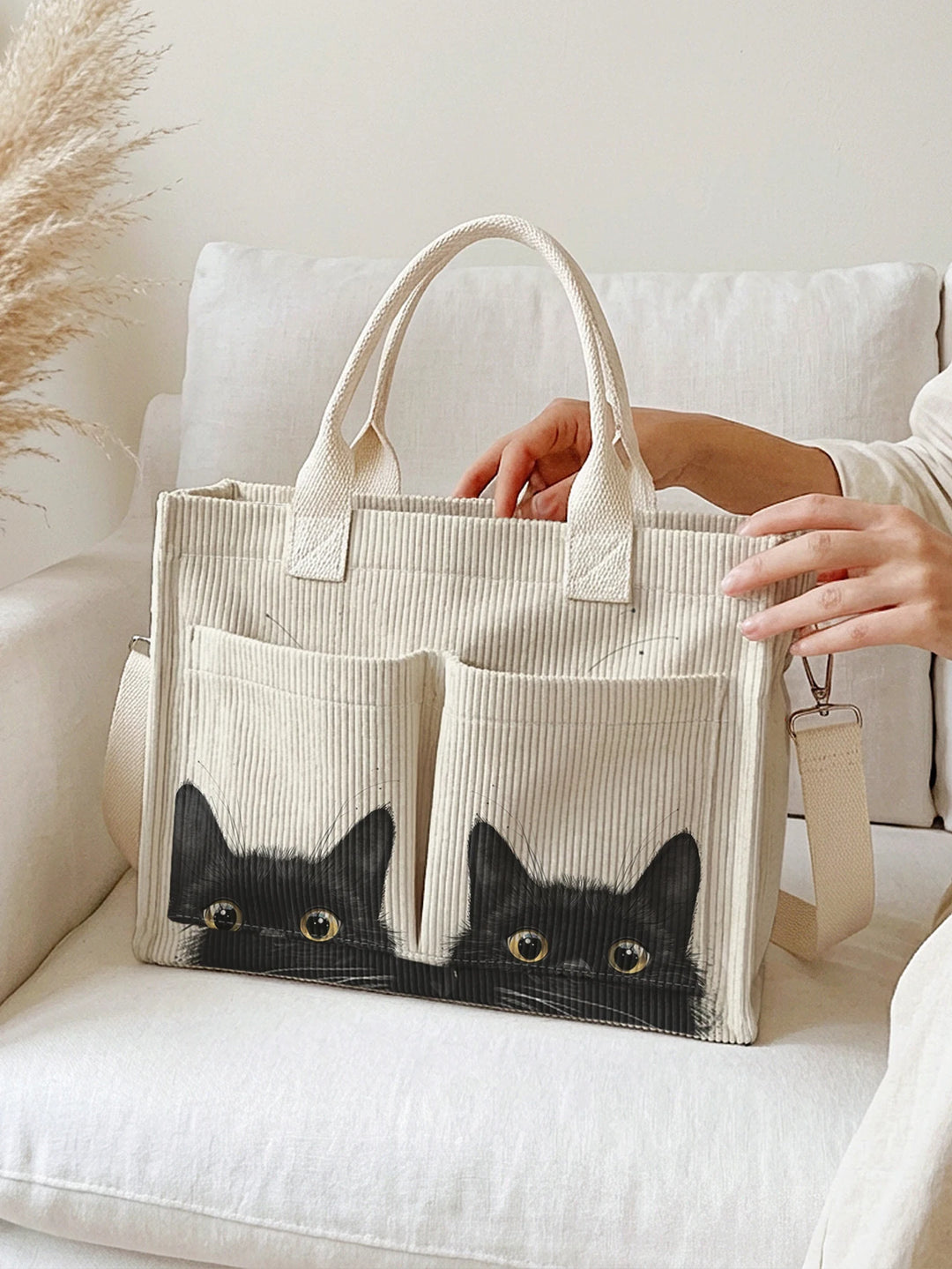Chats Espiègles | Sac cabas en velours côtelé