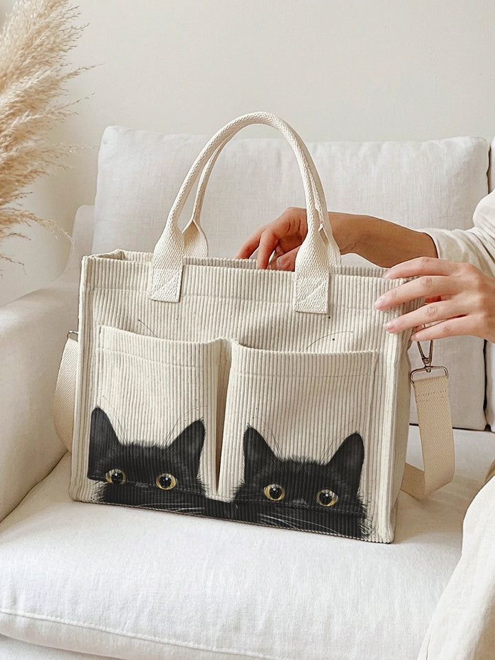 Chats Espiègles | Sac cabas en velours côtelé