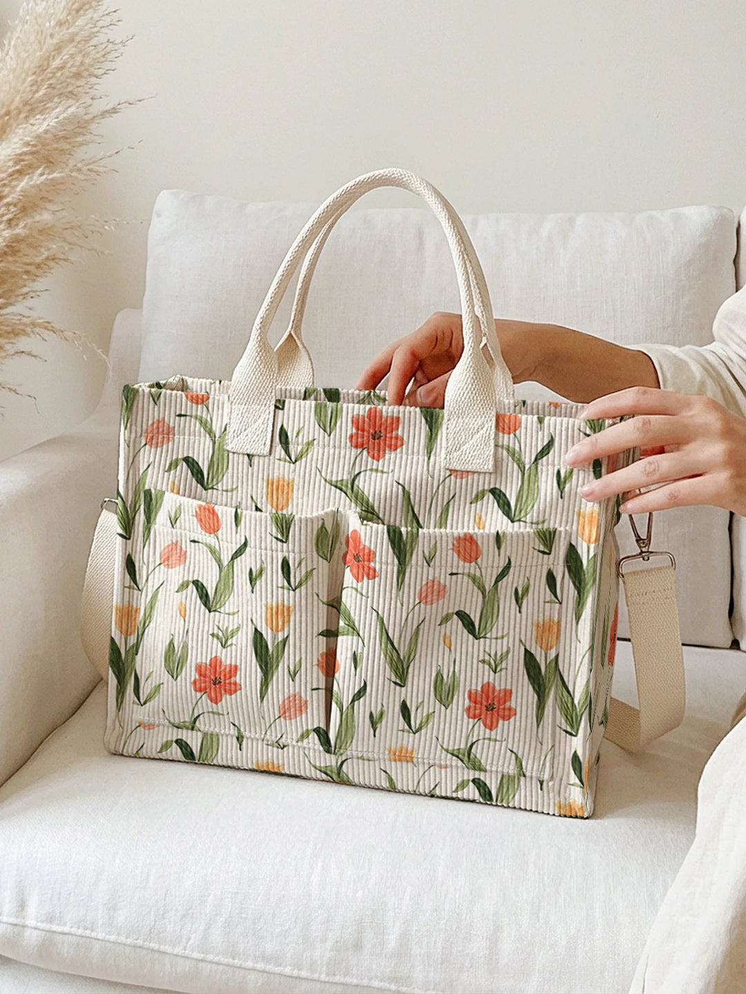 Tulipes | Sac cabas en velours côtelé