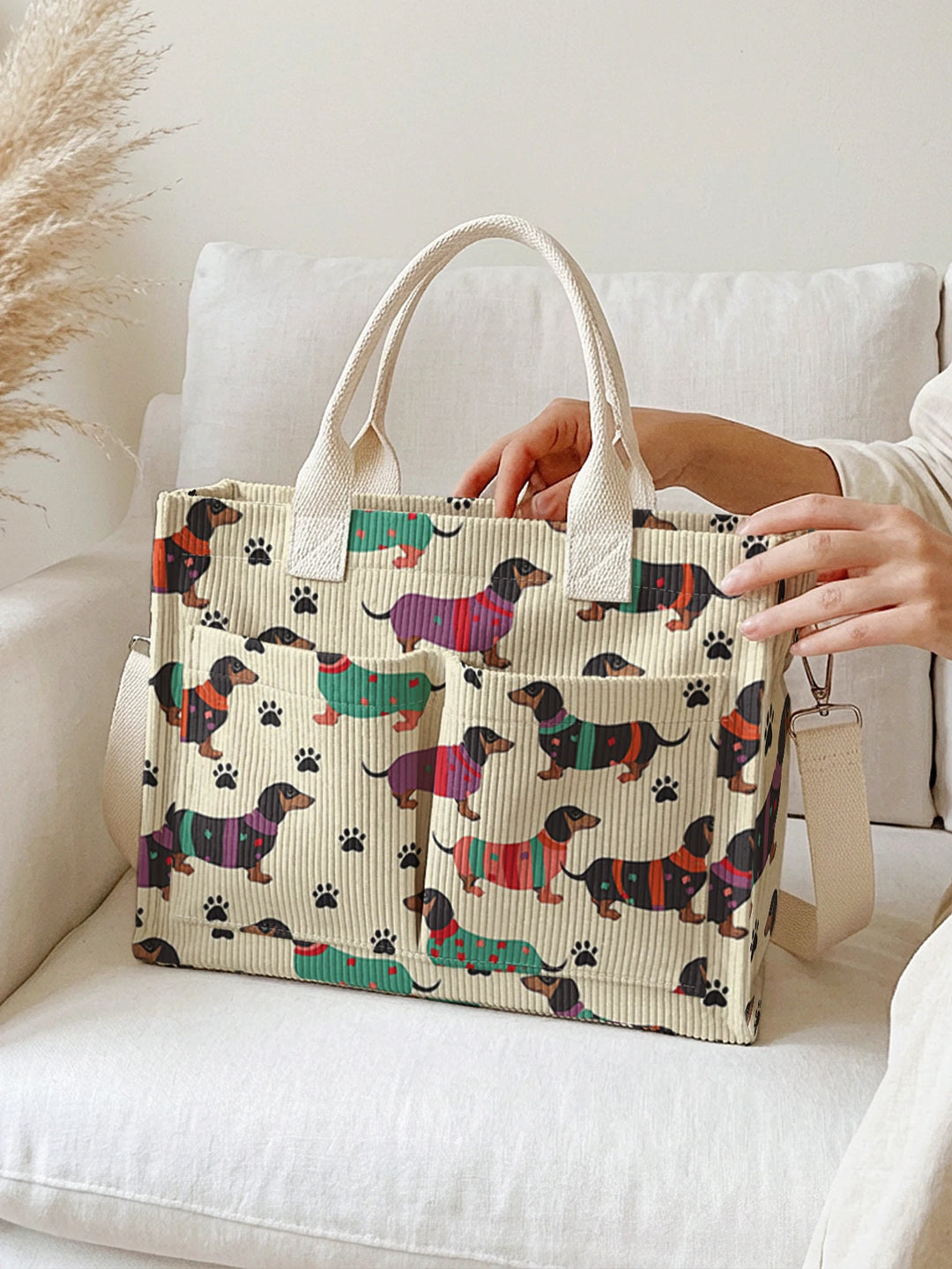 Dachou le Teckel | Sac cabas en velours côtelé
