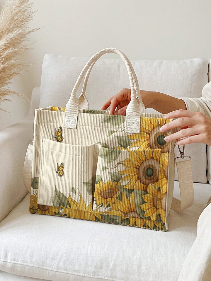 Papillon Tournesol | Sac cabas en velours côtelé