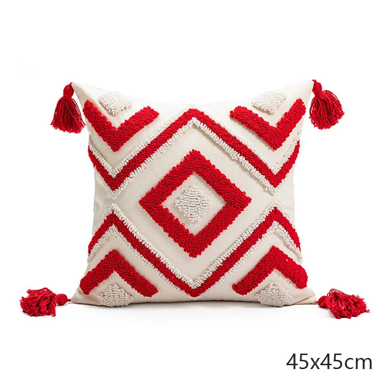 Coussin Bohème Housse de Coussin Géométrie Brodé Pompon Broderie Long Housse de Coussin Salon Canapé Décor Maison Personnalisé