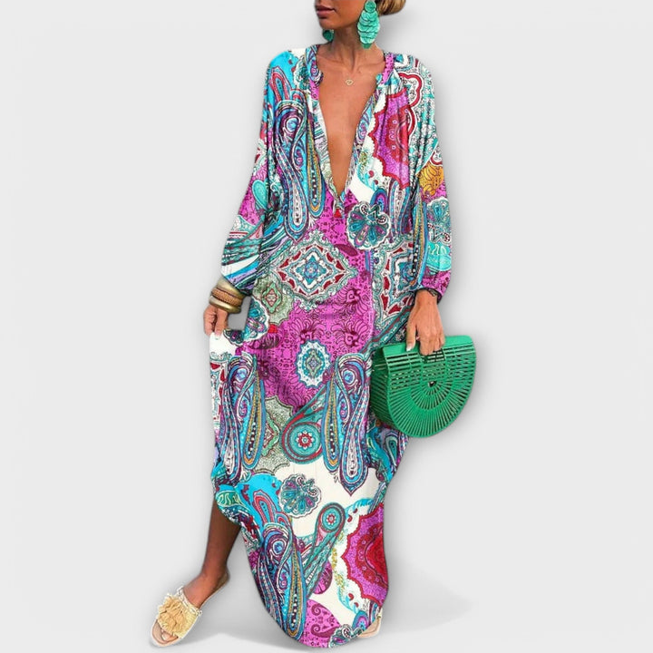 VANESSE | ROBE MAXI À MANCHES LONGUES EN V POUR FEMMES