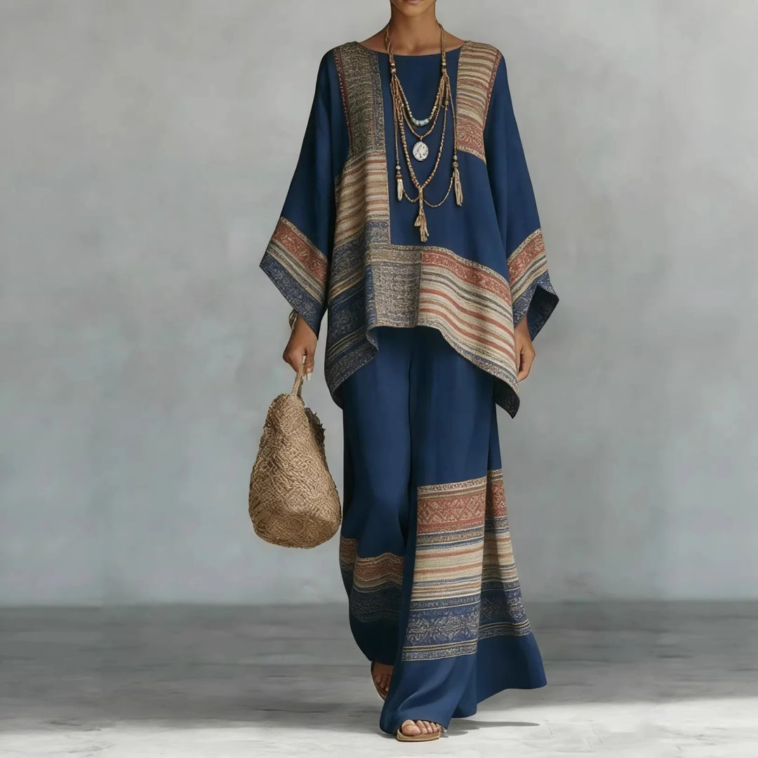 Mathilde | Ensemble bleu marine à empiècements bohèmes