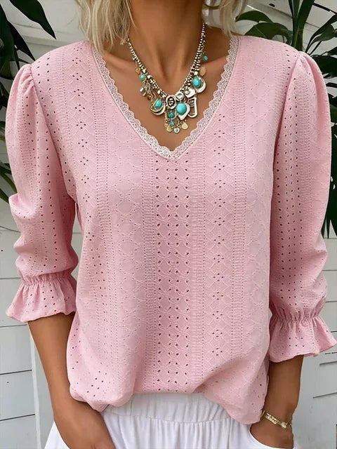 Debbie | Blouse vintage décontractée dentelle fluide