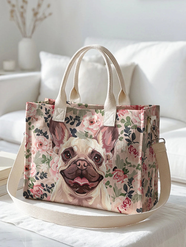 Boubou le Bouledogue | Sac cabas en velours côtelé
