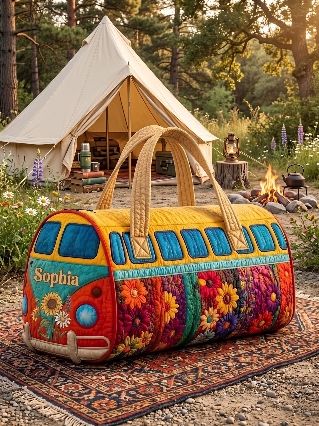 Mathilde – sac de voyage matelassé aux fleurs ensoleillées