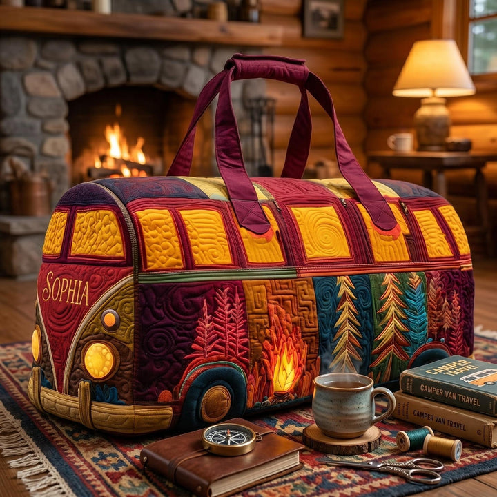 Lucile – sac de voyage matelassé au feu de camp rétro – vue produit