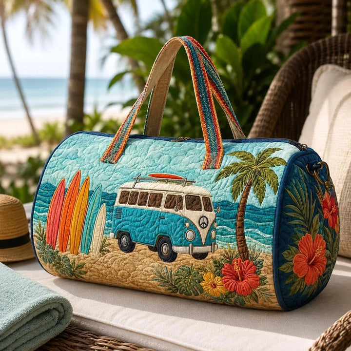 Roxane – sac de voyage matelassé hibiscus et planche de surf