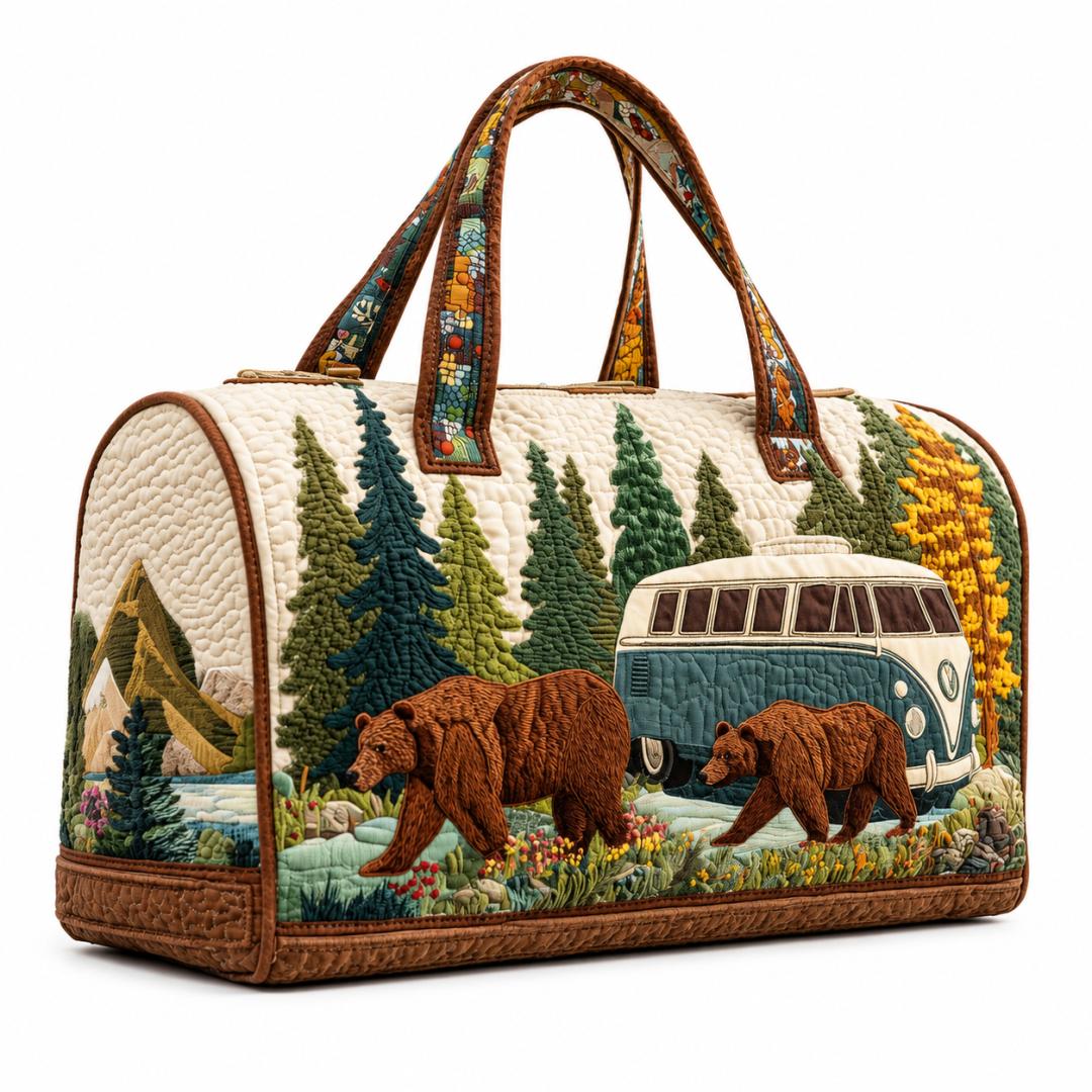 Claire – sac de voyage matelassé à l’ours en forêt