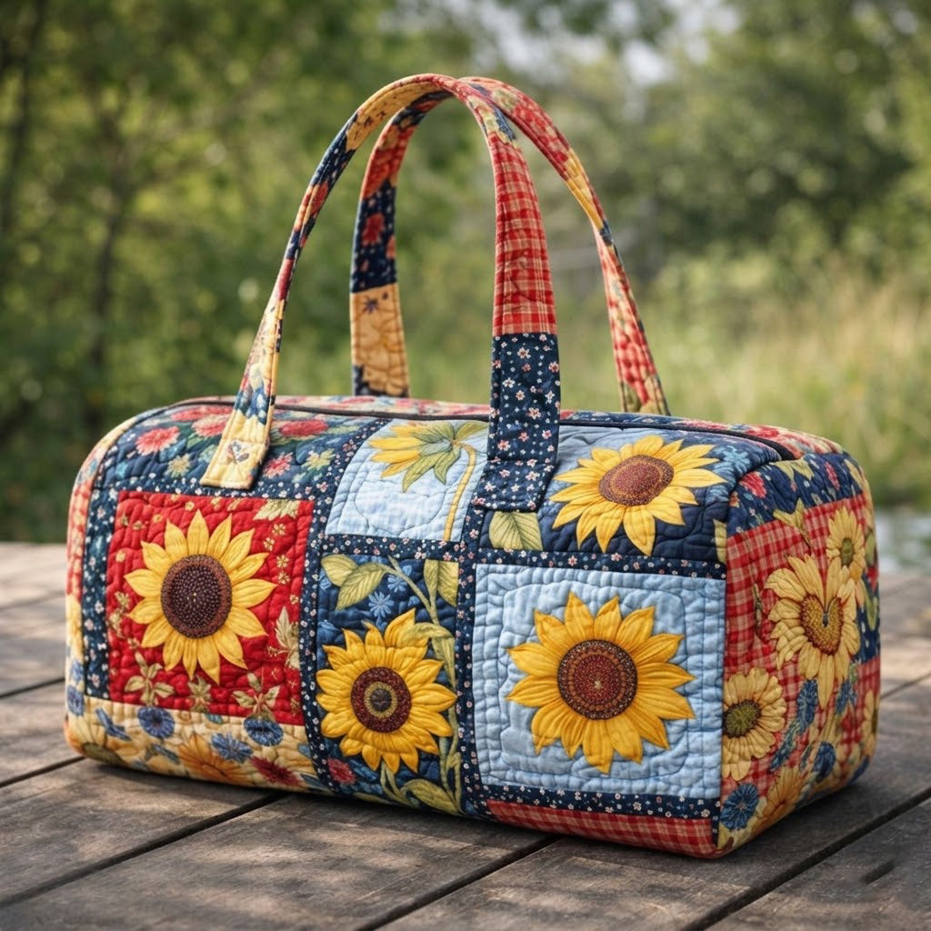 Amandine – sac de voyage matelassé en patchwork de tournesols