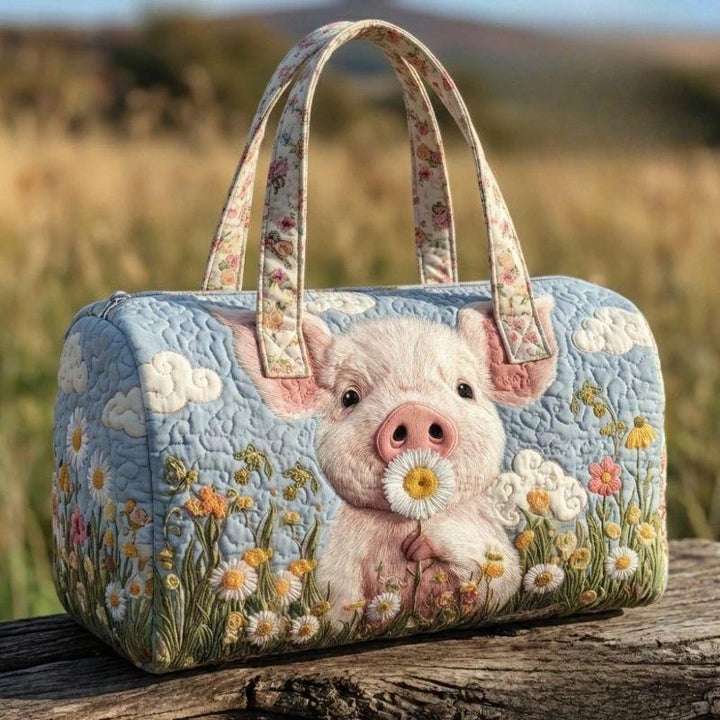 Léa – sac de voyage matelassé au cochon et marguerites