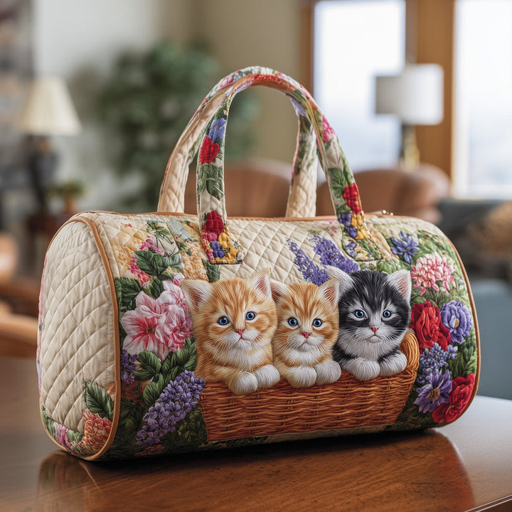 Camille – sac de voyage matelassé aux chats et fleurs vintage