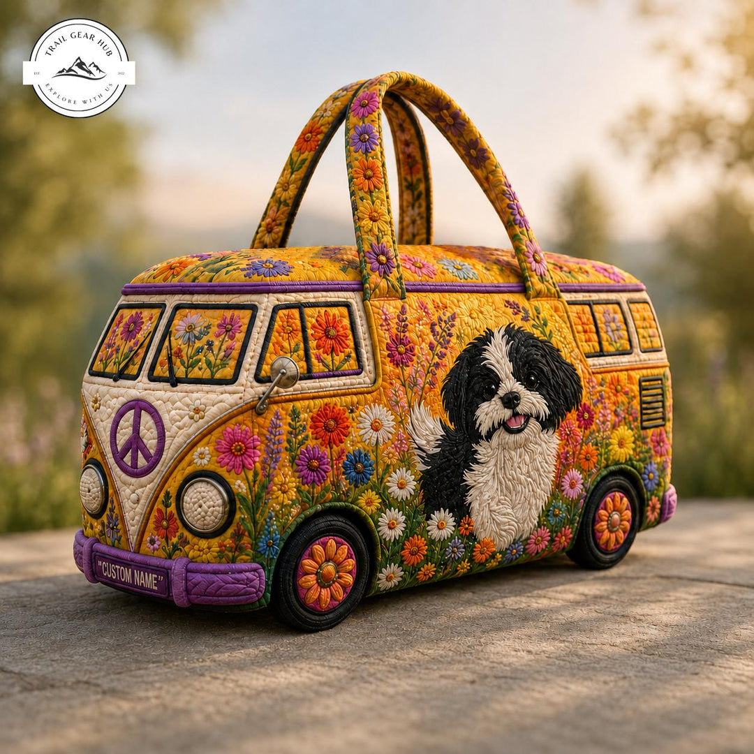 Audrey – sac de voyage matelassé au Shih Tzu et van fleuri