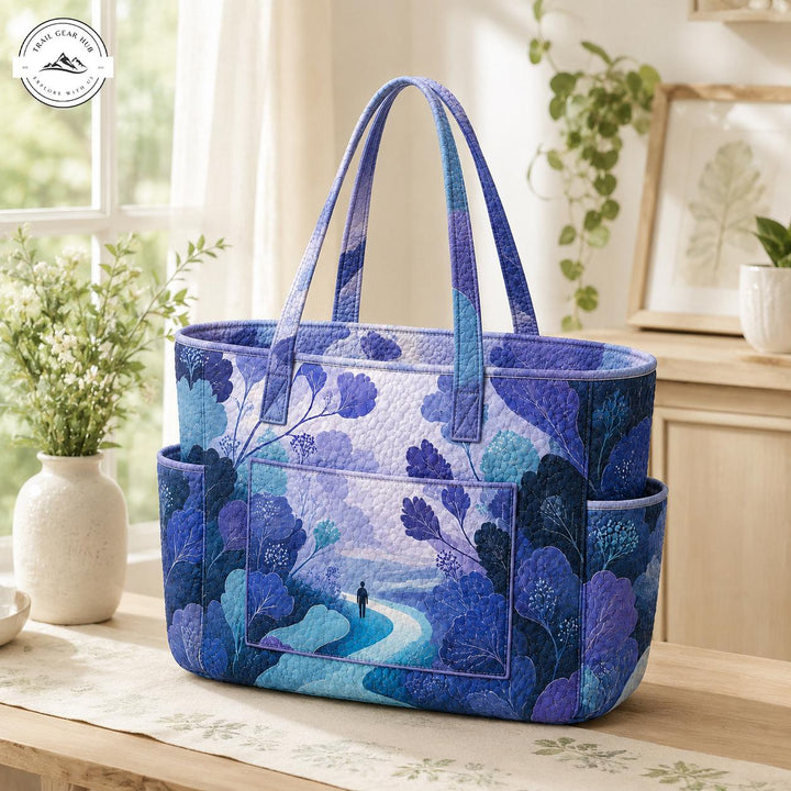 Perrine | Sac cabas matelassé au paysage bleu artistique