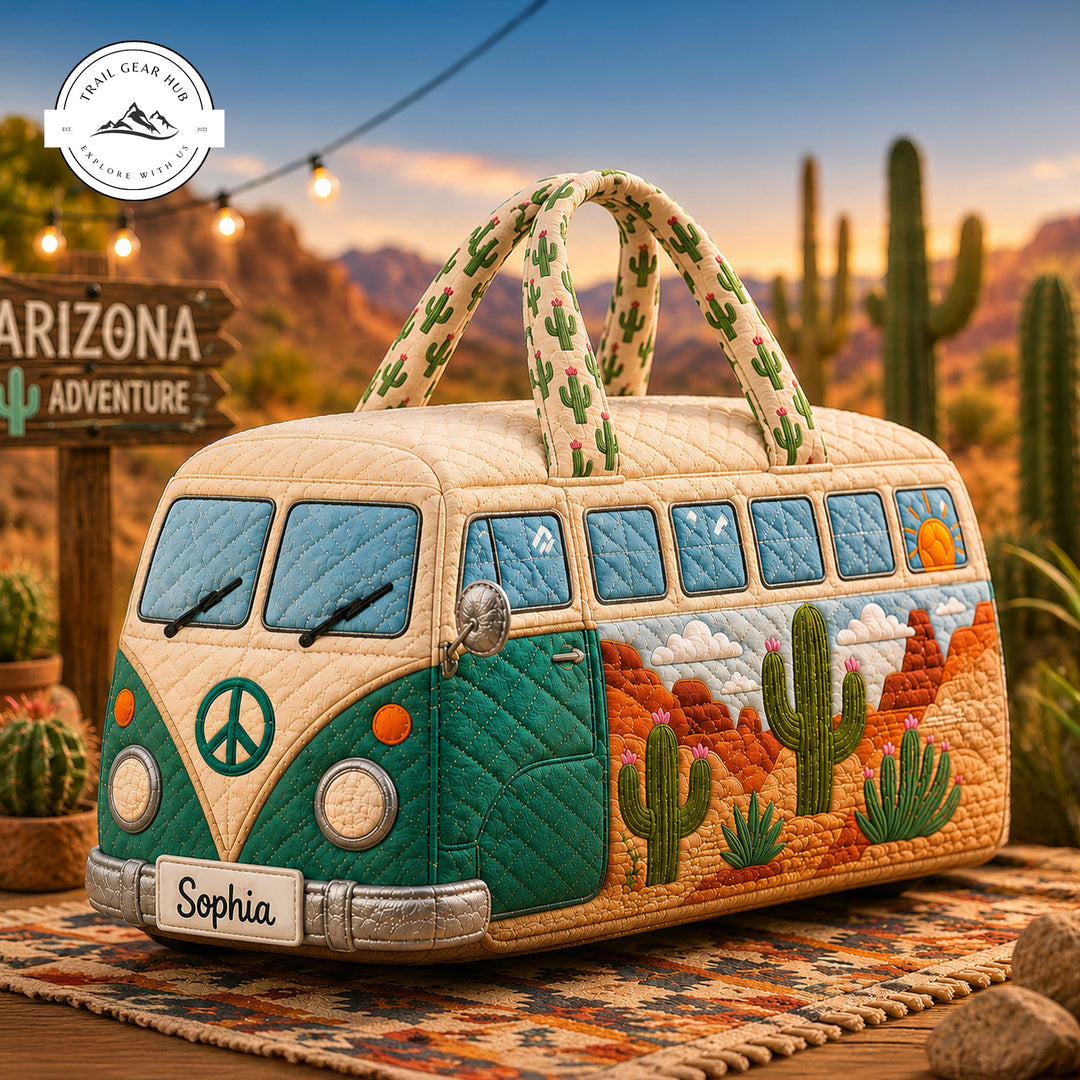 Émilienne – sac de voyage matelassé au van dans le désert d’Arizona