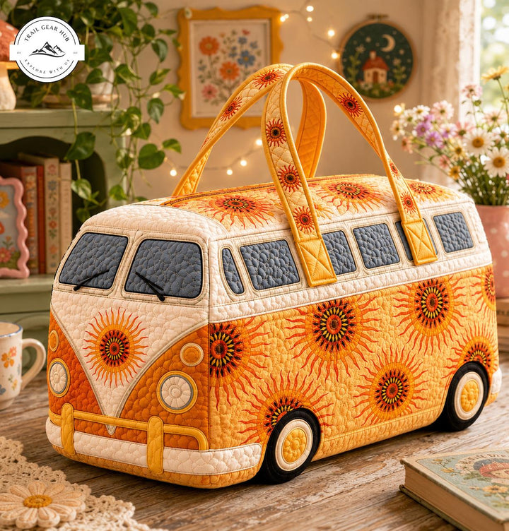 Pascale – sac de voyage matelassé au bus rétro et tournesols