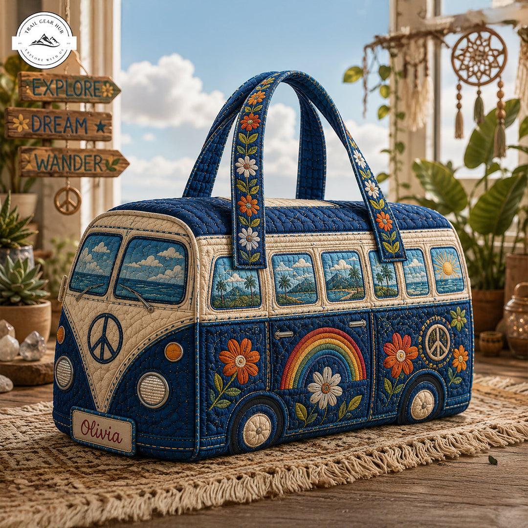 Christine – sac de voyage matelassé au van hippie et signe de paix