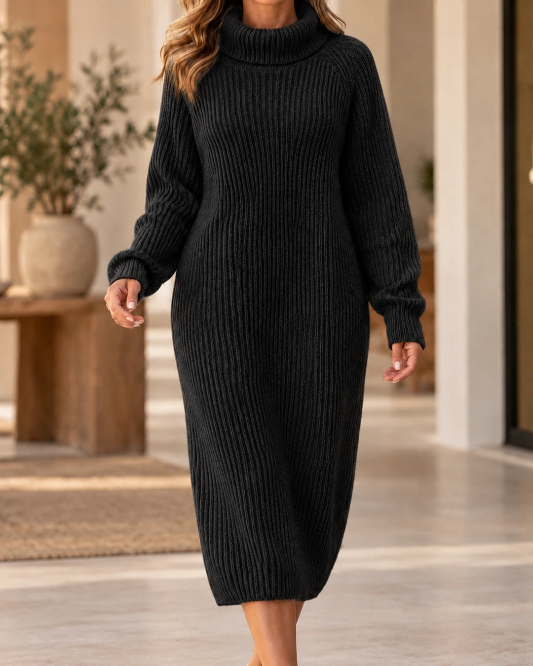 Véronique | Robe longue en maille à col roulé