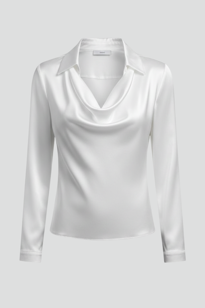 Clémence | Blouse satinée à col drapé