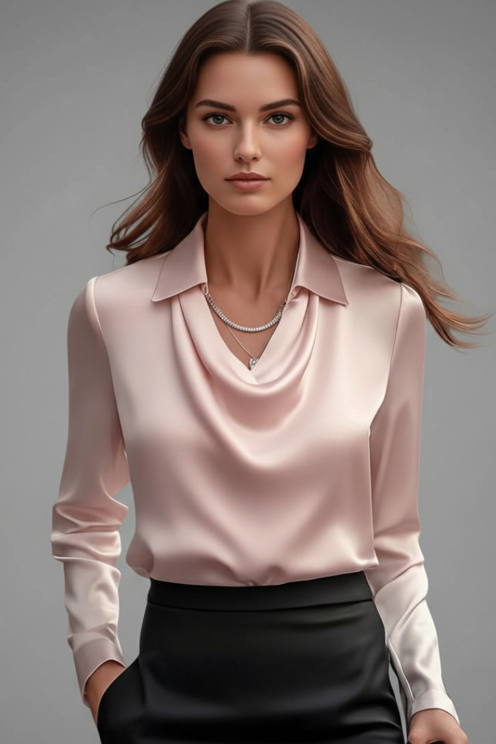 Clémence | Blouse satinée à col drapé