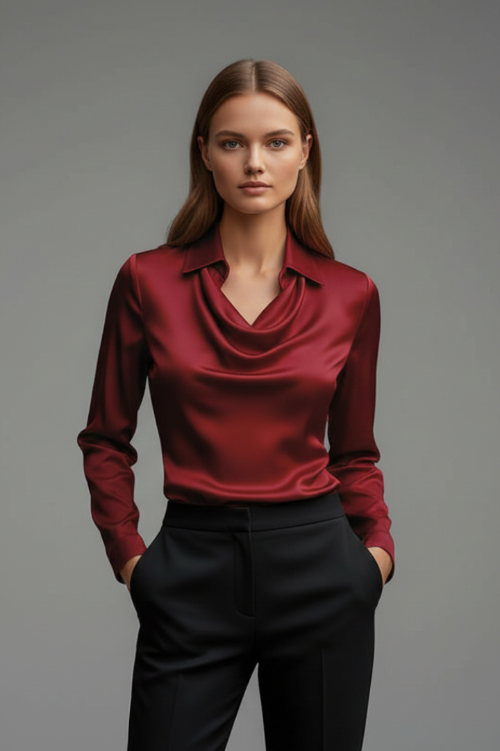 Clémence | Blouse satinée à col drapé