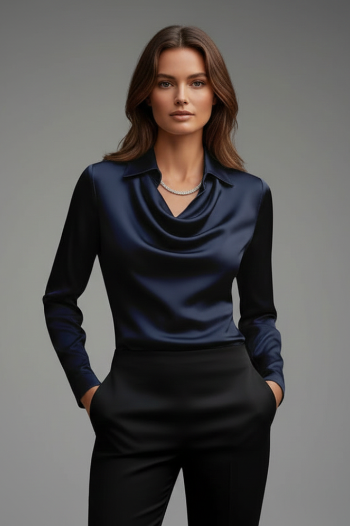 Clémence | Blouse satinée à col drapé