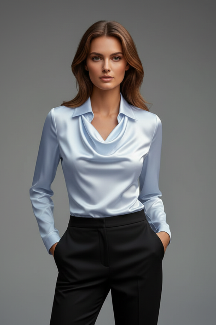 Clémence | Blouse satinée à col drapé