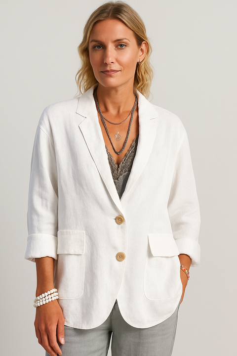 Blazer Relaxé Oversized pour Femmes – Design Blanc à Deux Boutons