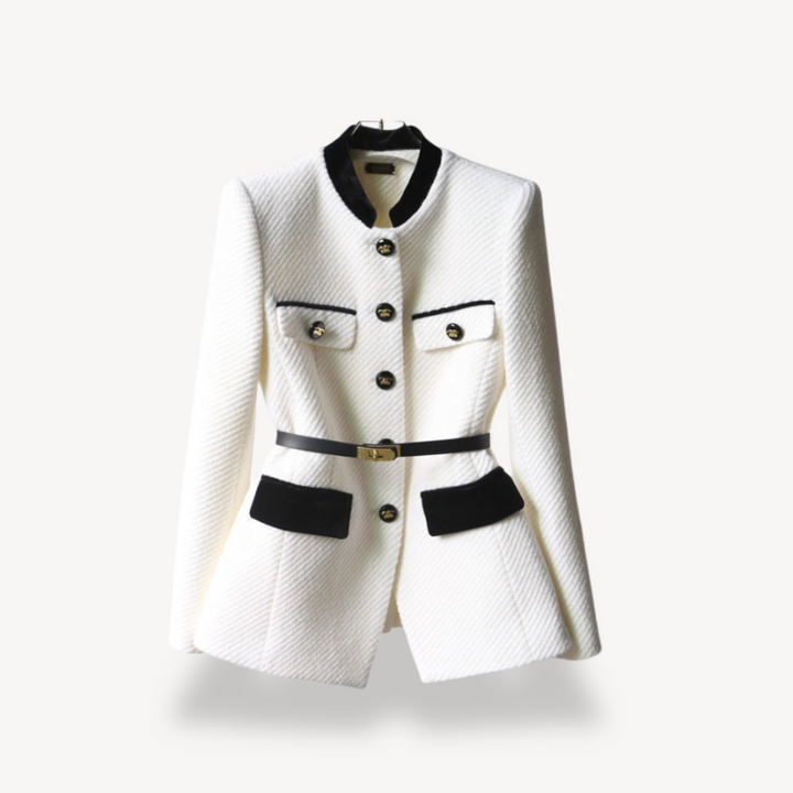 Blazer ceinturé à finitions contrastantes