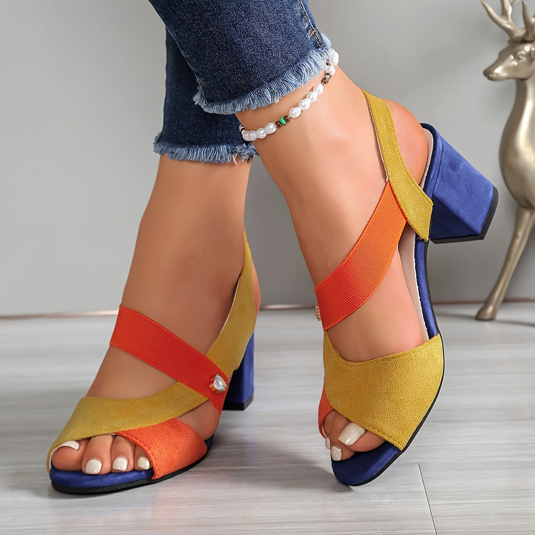 Éva | Sandales slingback multicolores à talon bloc