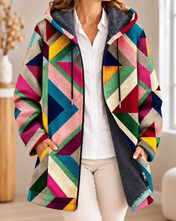 Vivienne | Cardigan à capuche artistique – Multicolore – photo portée 01
