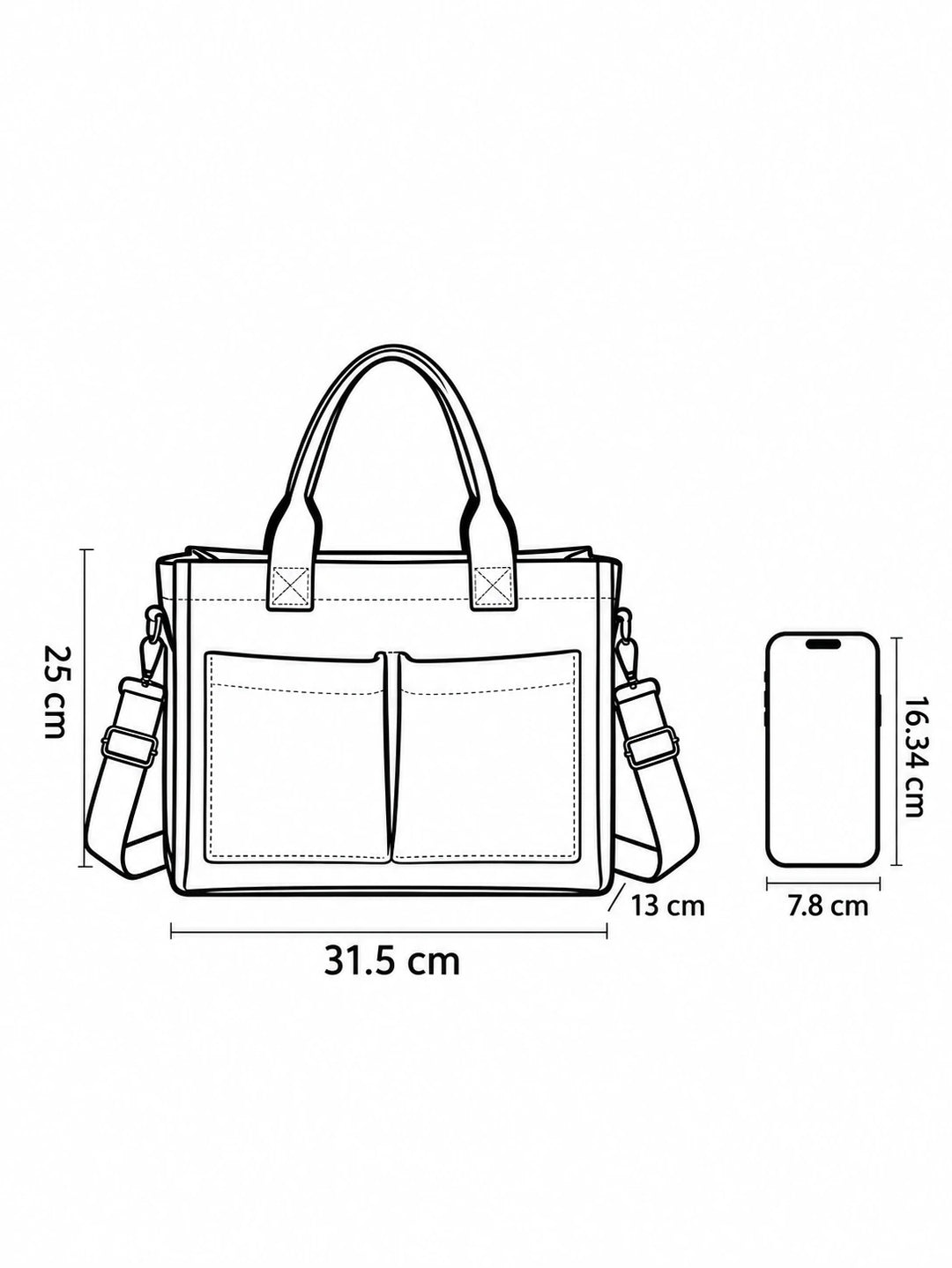 Dimensions du sac cabas en velours côtelé : 31,5 × 25 × 13 cm