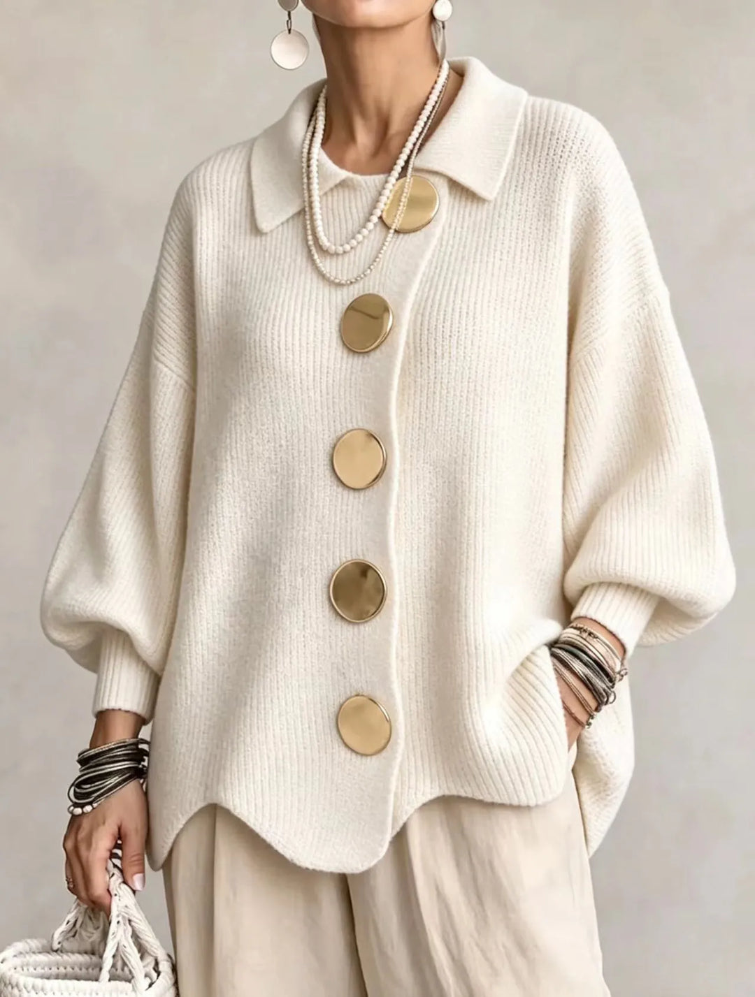 Ortensia | Cardigan oversize à boutons dorés