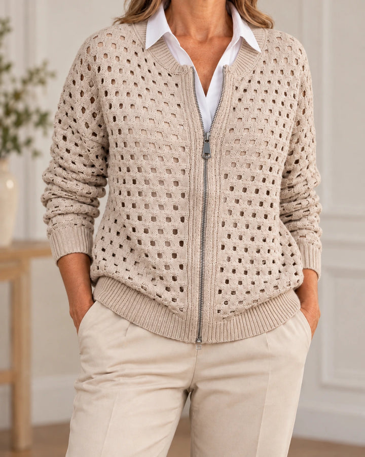 Constance | Cardigan zippé en maille ajourée