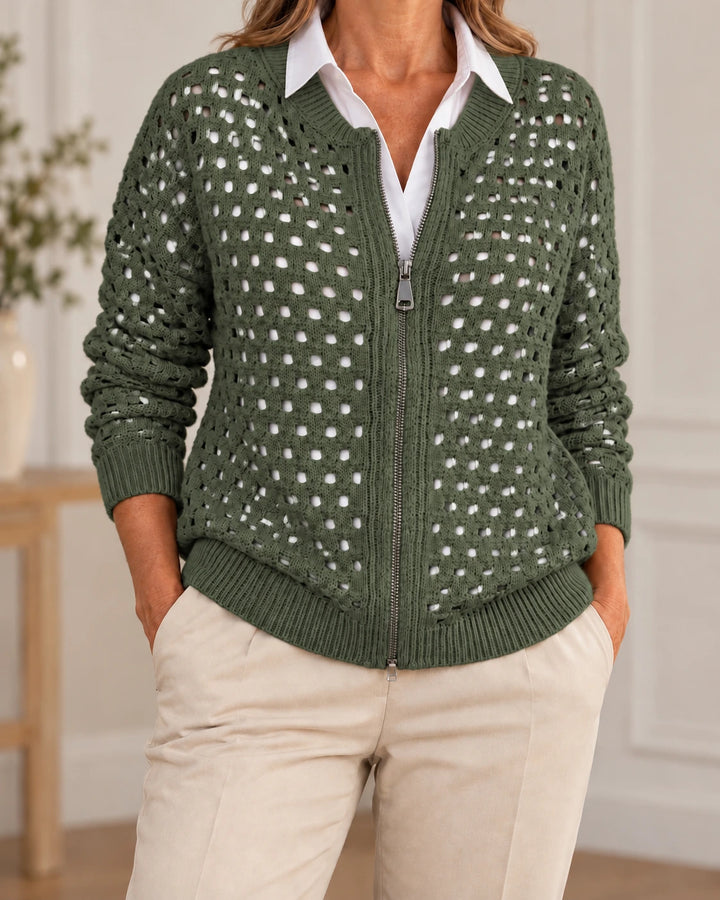 Constance | Cardigan zippé en maille ajourée