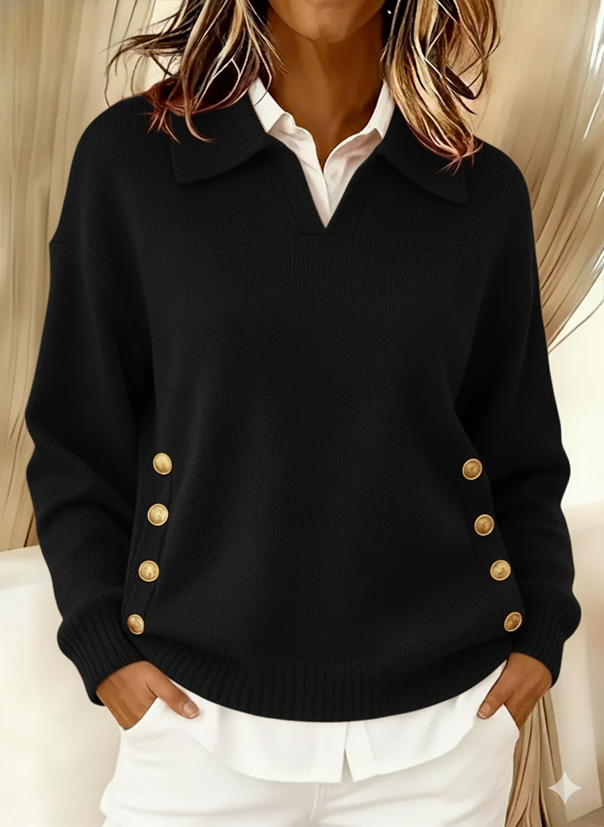 Erminia | Pull à col polo et boutons dorés
