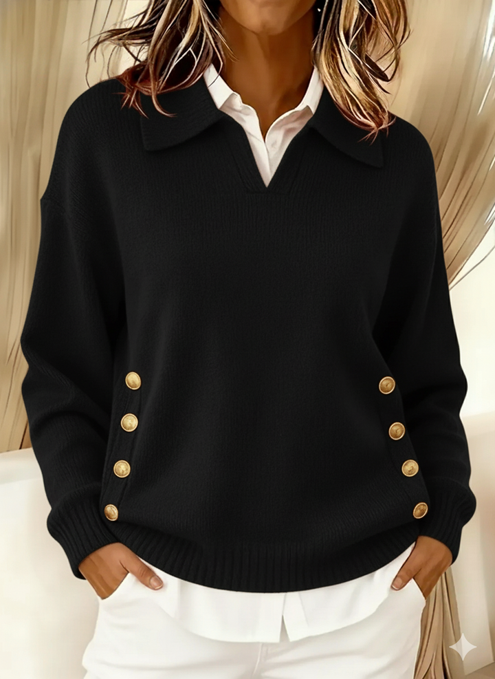 Erminia | Pull à col polo et boutons dorés