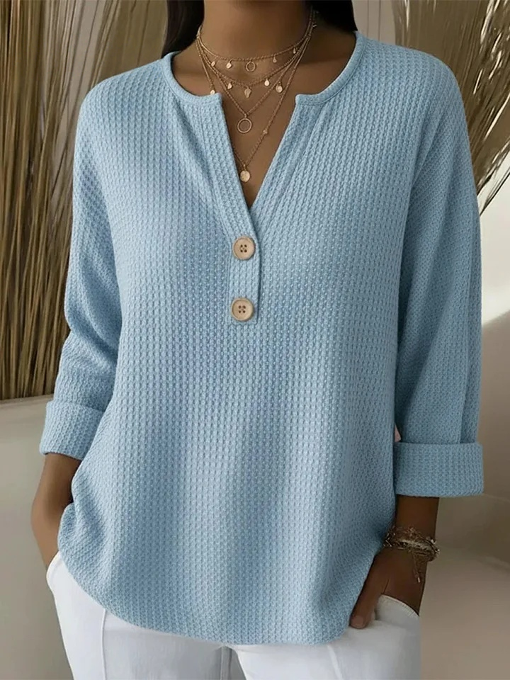 Lucia | T-shirt texturé à col Henley boutonné