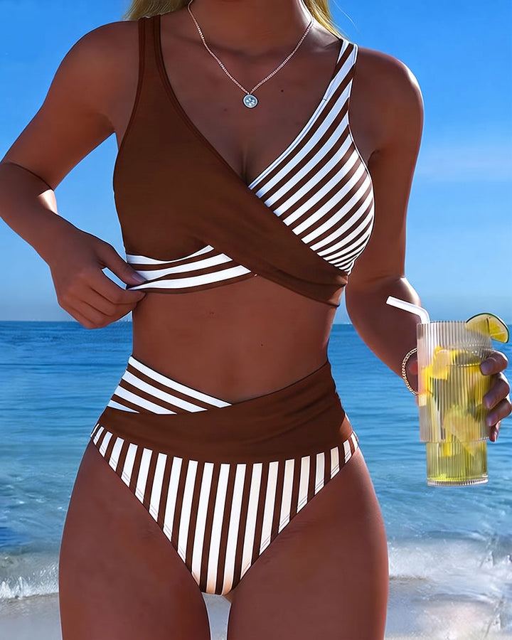 Bikini Croisé Rayé Imprimé