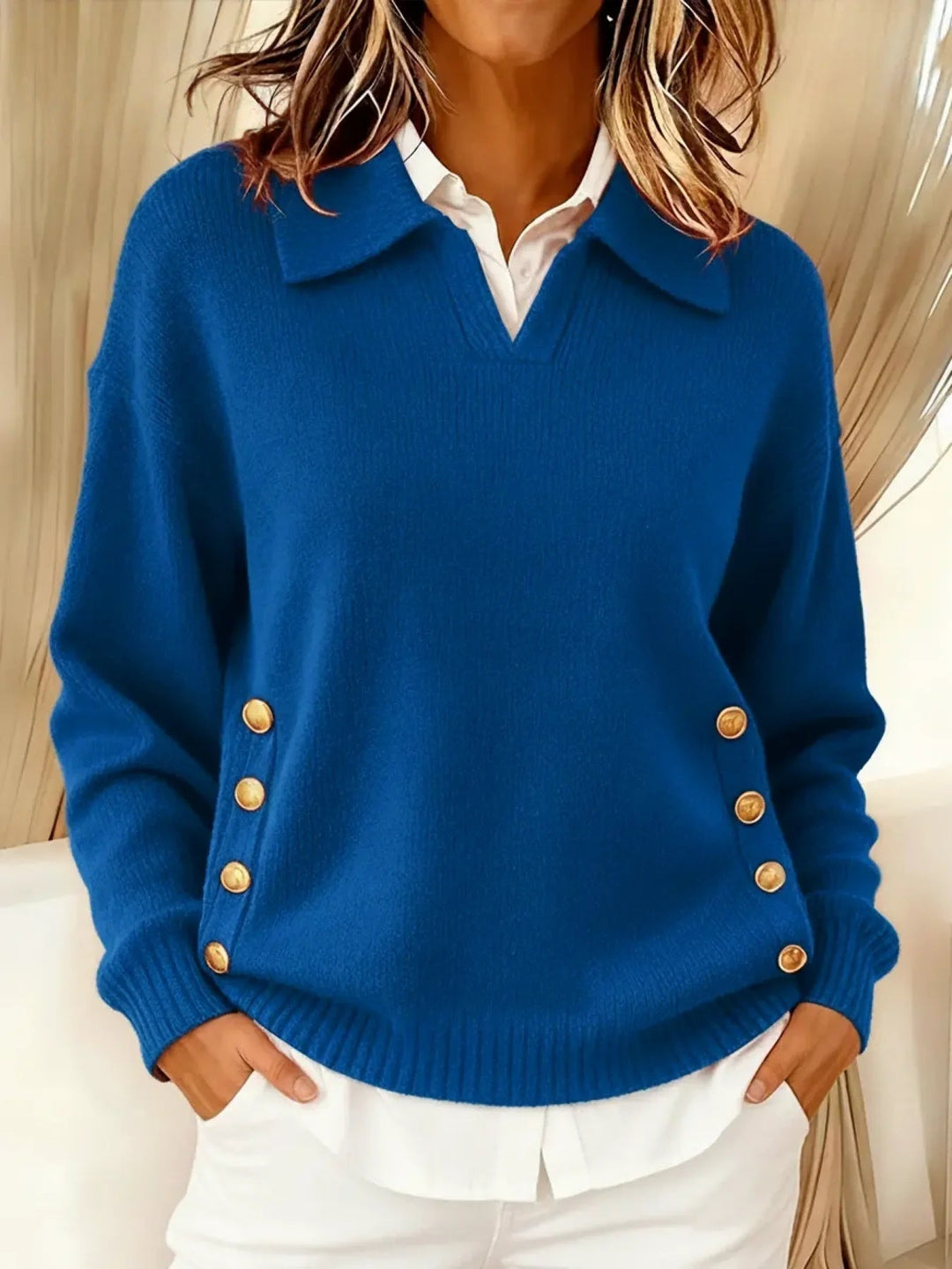 Erminia | Pull à col polo et boutons dorés