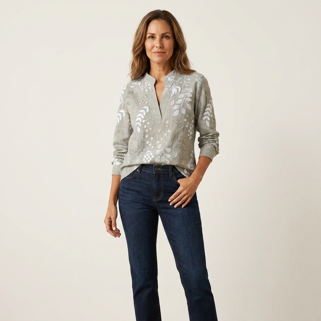 Lorielle | Blouse col V à imprimé botanique