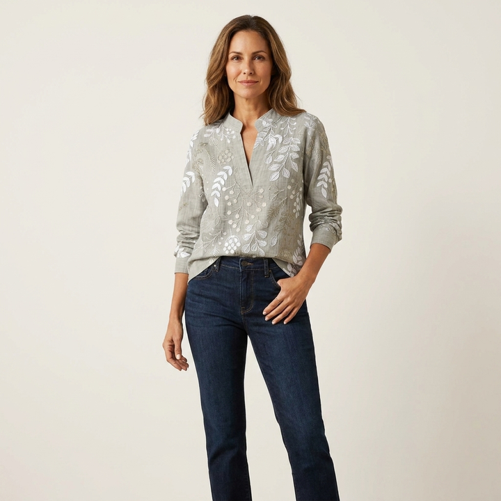 Lorielle | Blouse col V à imprimé botanique