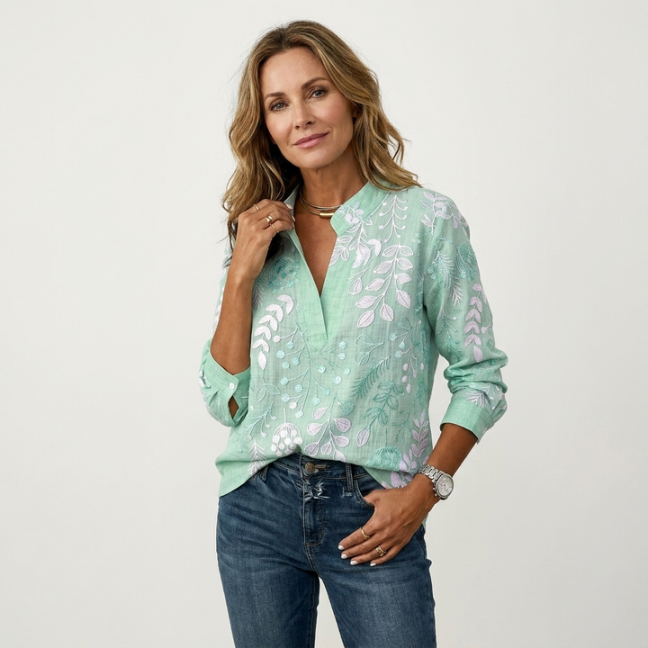 Lorielle | Blouse col V à imprimé botanique