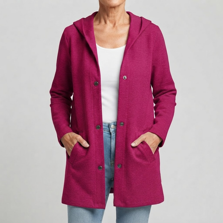 Costanza | Cardigan long à capuche et boutons