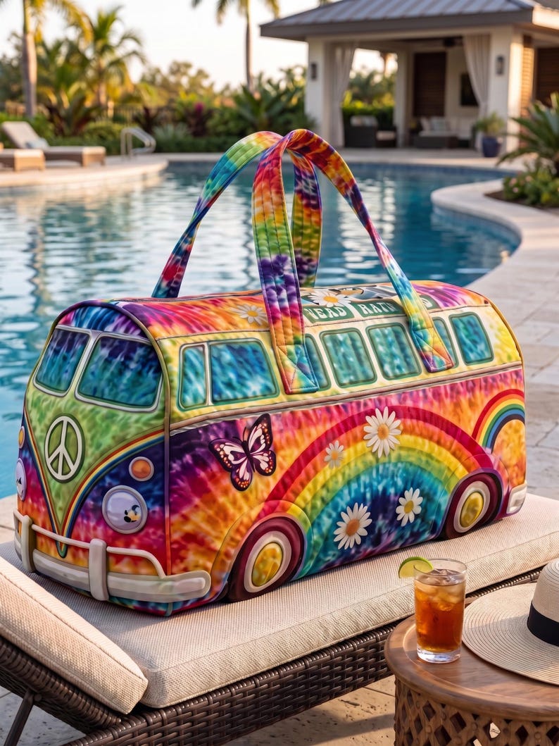 Mylène – sac de voyage matelassé hippie arc-en-ciel