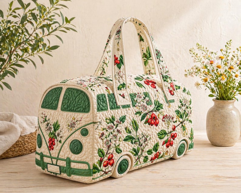 Agathe – sac de voyage matelassé au van et fleurs sauvages