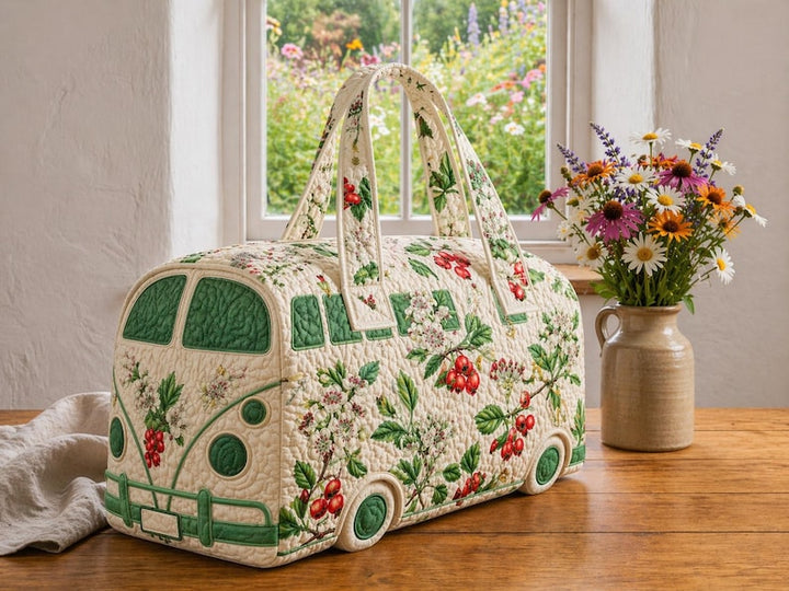Agathe – sac de voyage matelassé au van et fleurs sauvages – vue produit